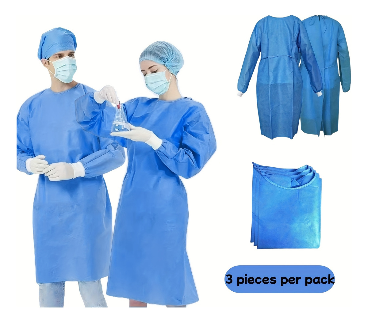 3 Stück 45gsm SMS Dreischichti – Medical Lab Gown Bewertung und Preis